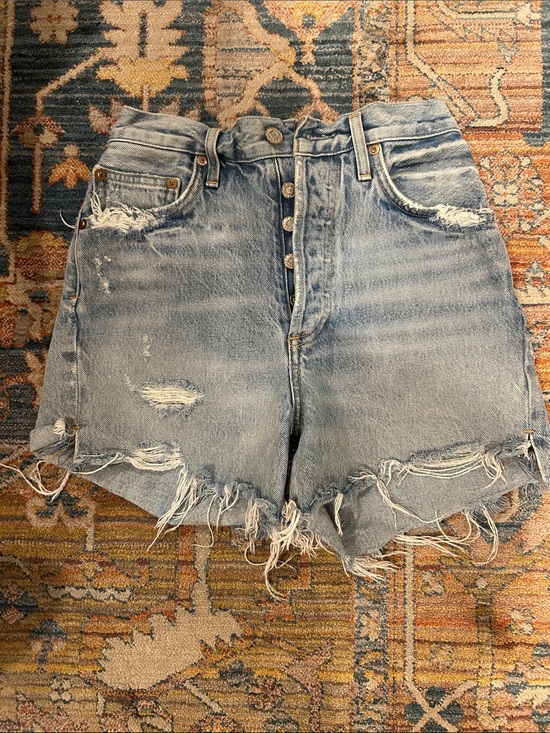 Agolde Pants - Agolde Light Blue Distressed High-Rise Jean Shorts